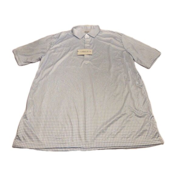NWT Collars & Co Mens 2XL Relaxed Dress Collar Polo Blue Windowpane Grid - Picture 2 of 7